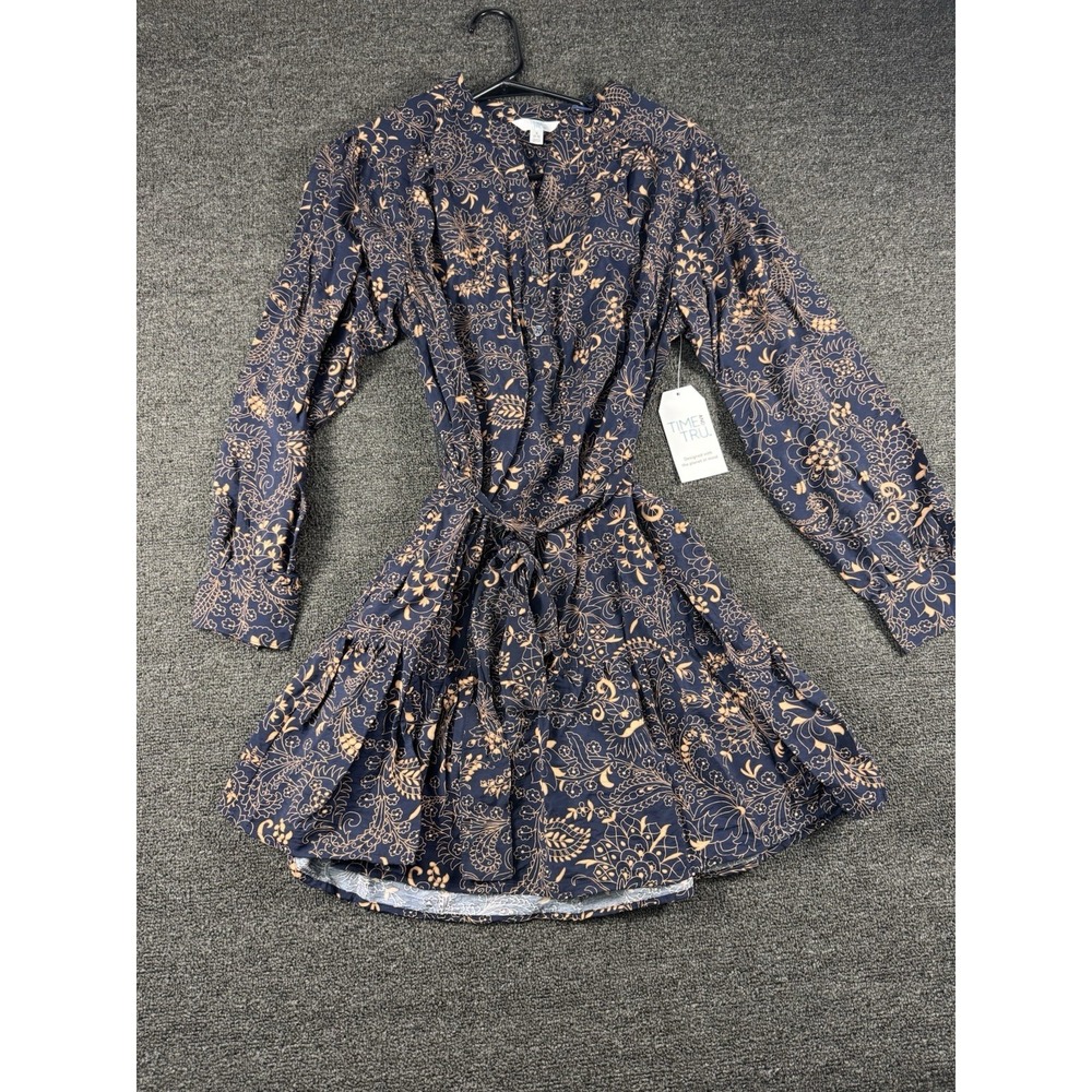 NWT Time and Tru Women's Mini‎ Woven Shirt Dress with belt Neck Button Sm (4-6)